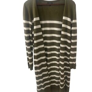 Talbots Cardigan Linen Sweater‎ Womens S Olive Striped Nautical Coastal Casual